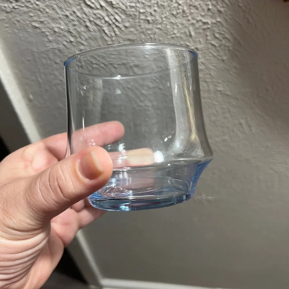 Set of 4 Light Blue Tinted Glass Tumblers Flared Base Rocks Glasses MCM‎ Style